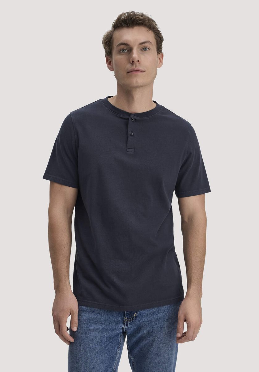 hessnatur Herren Heavy Jersey Henley Shirt Relaxed aus Bio-Baumwolle - blau - Größe 46