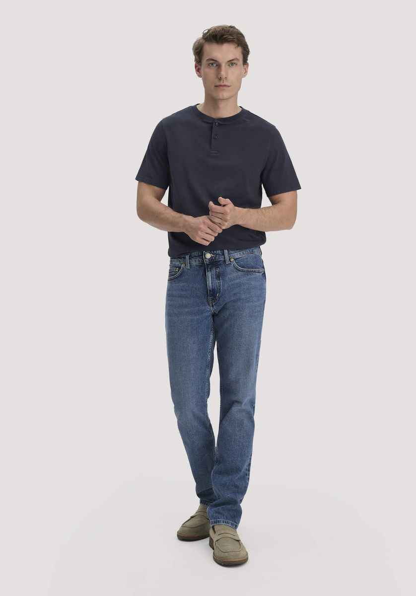 hessnatur Herren Heavy Jersey Henley Shirt Relaxed aus Bio-Baumwolle - blau - Größe 46