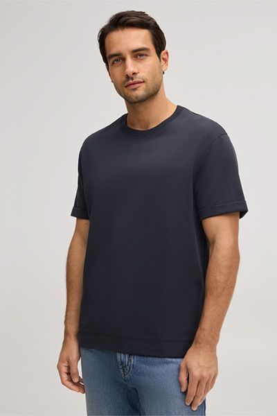 Marineblaues Baumwollmischungs-T-Shirt Sivo mit fixierten Bündchen Relaxed