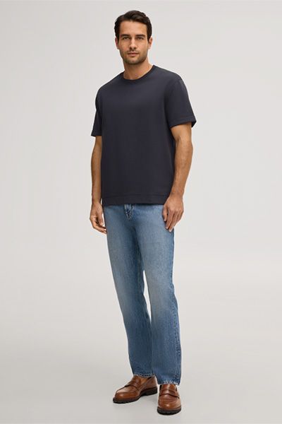 Marineblaues Baumwollmischungs-T-Shirt Sivo mit fixierten Bündchen Relaxed