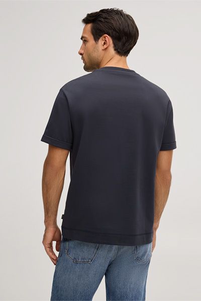 Marineblaues Baumwollmischungs-T-Shirt Sivo mit fixierten Bündchen Relaxed