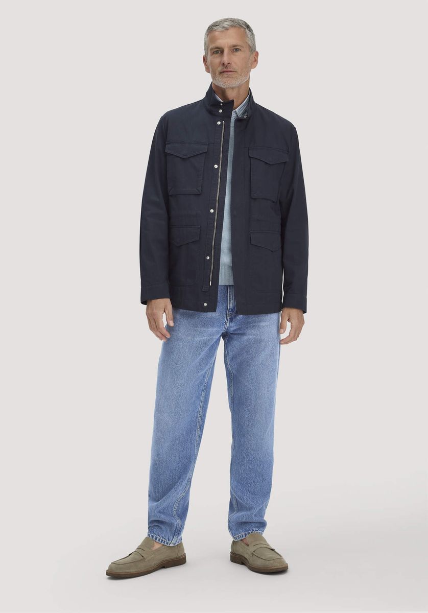 hessnatur Herren Field Jacket Regular NATURE SHELL aus Bio-Baumwolle - blau - Größe 46