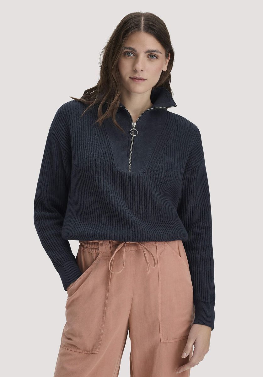 hessnatur Damen Strick Troyer Relaxed aus Bio-Baumwolle - blau - Größe L