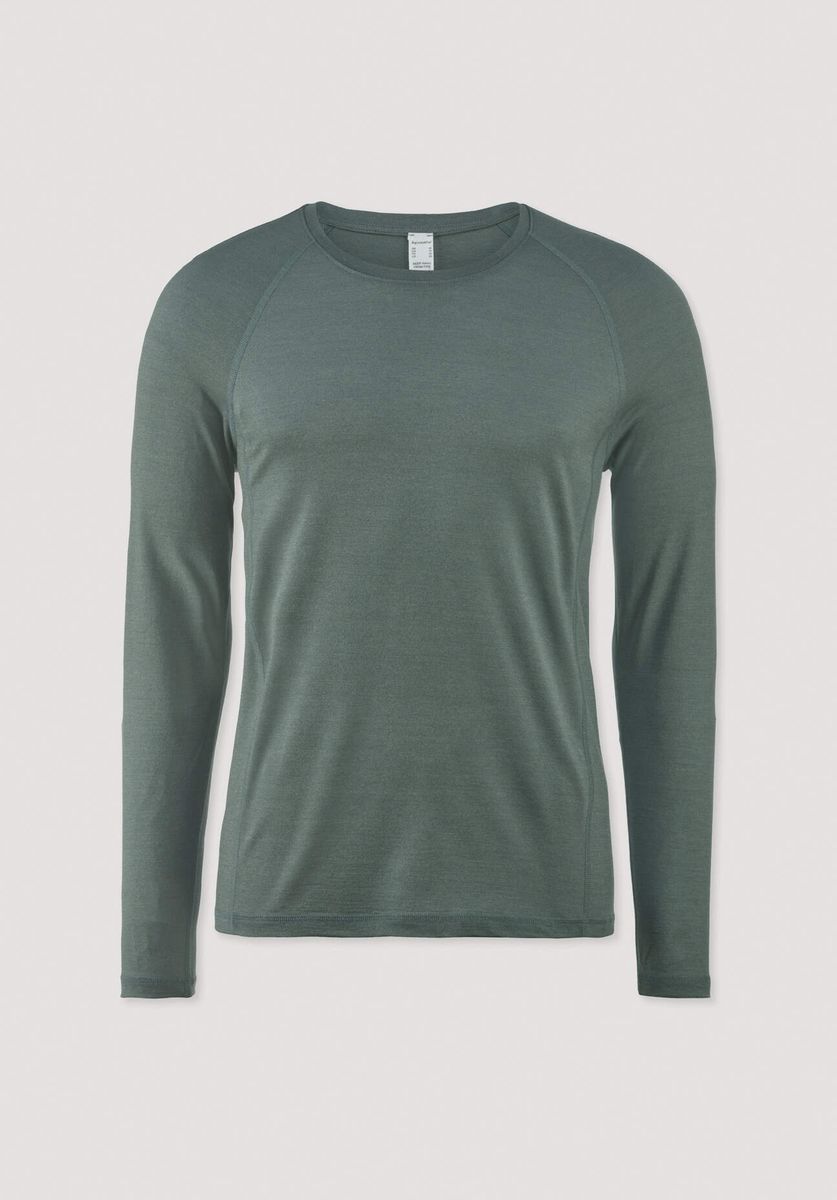 hessnatur Herren Wool-Silk Longsleeve aus Bio-Merinowolle mit Seide - grün - Größe 48
