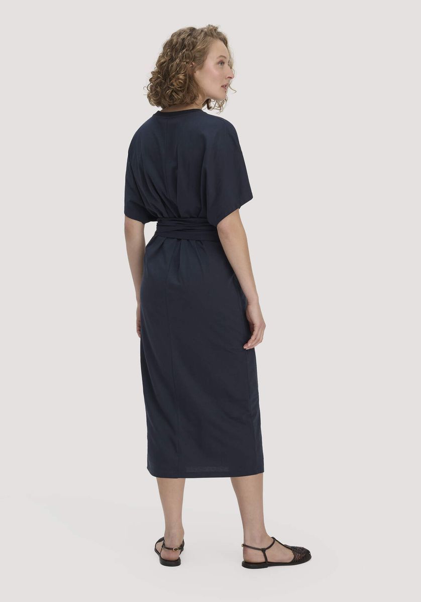hessnatur Damen Jersey Kleid Midi Oversize aus Bio-Baumwolle - blau - Größe 34