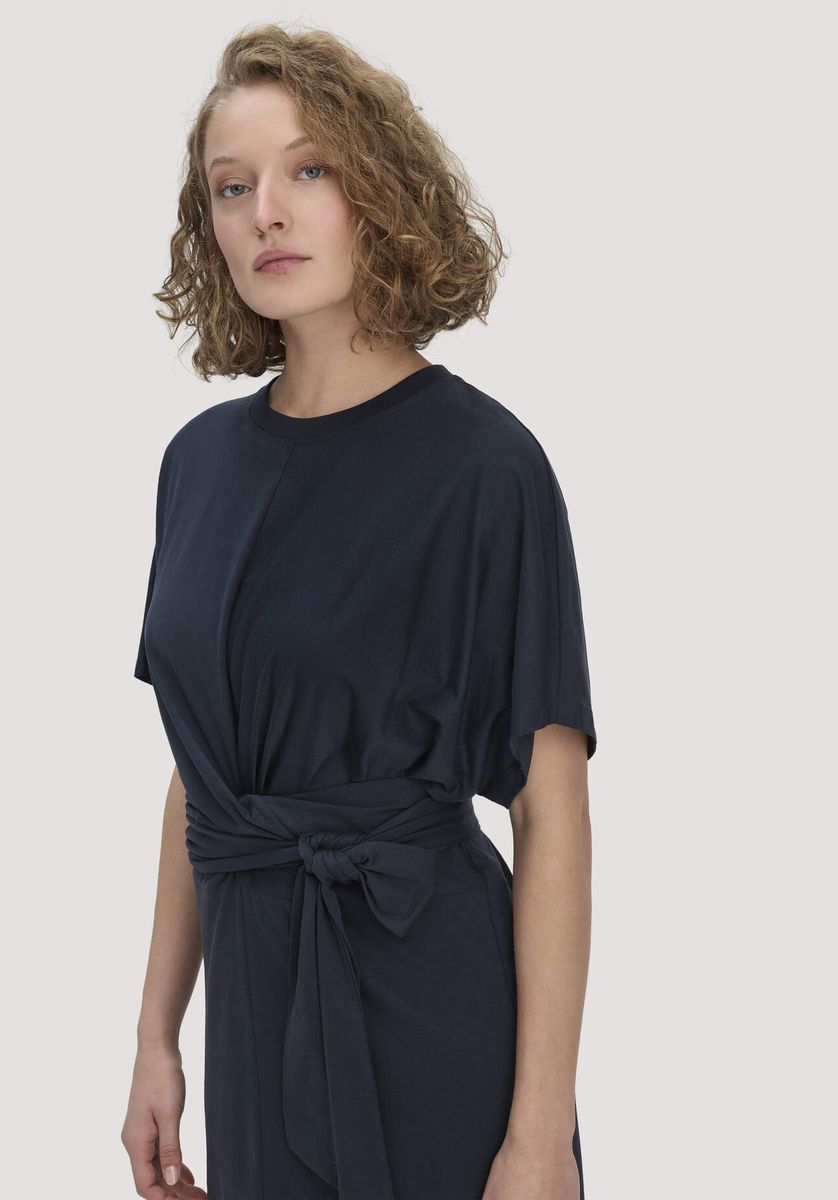 hessnatur Damen Jersey Kleid Midi Oversize aus Bio-Baumwolle - blau - Größe 34