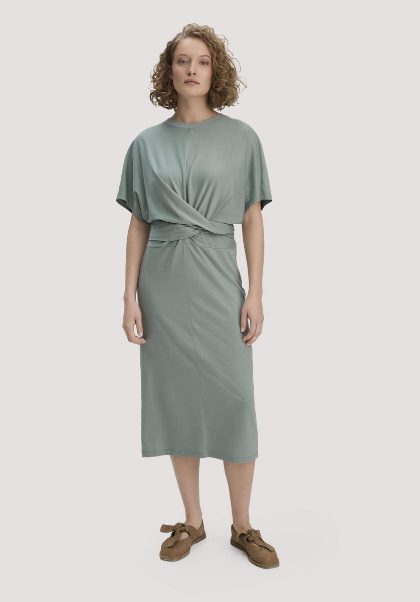 hessnatur Damen Jersey Kleid Midi Oversize aus Bio-Baumwolle - grün - Größe 34