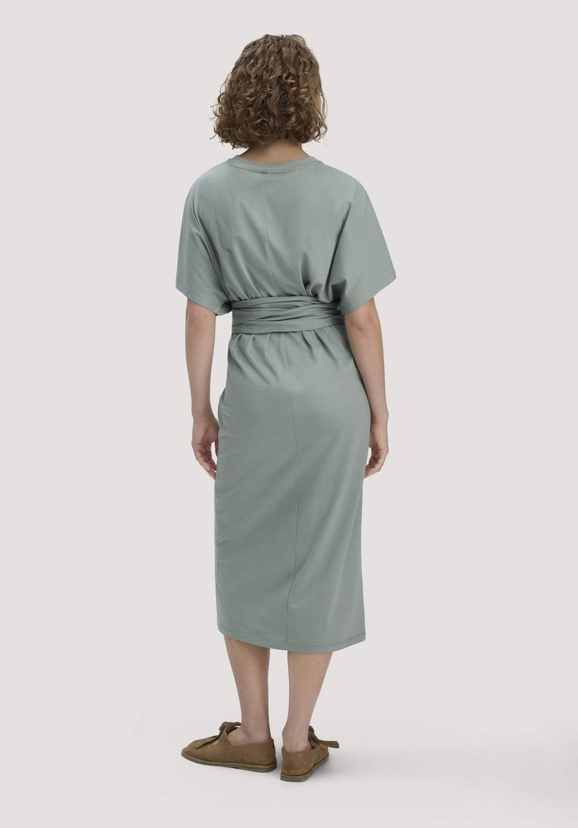 hessnatur Damen Jersey Kleid Midi Oversize aus Bio-Baumwolle - grün - Größe 34