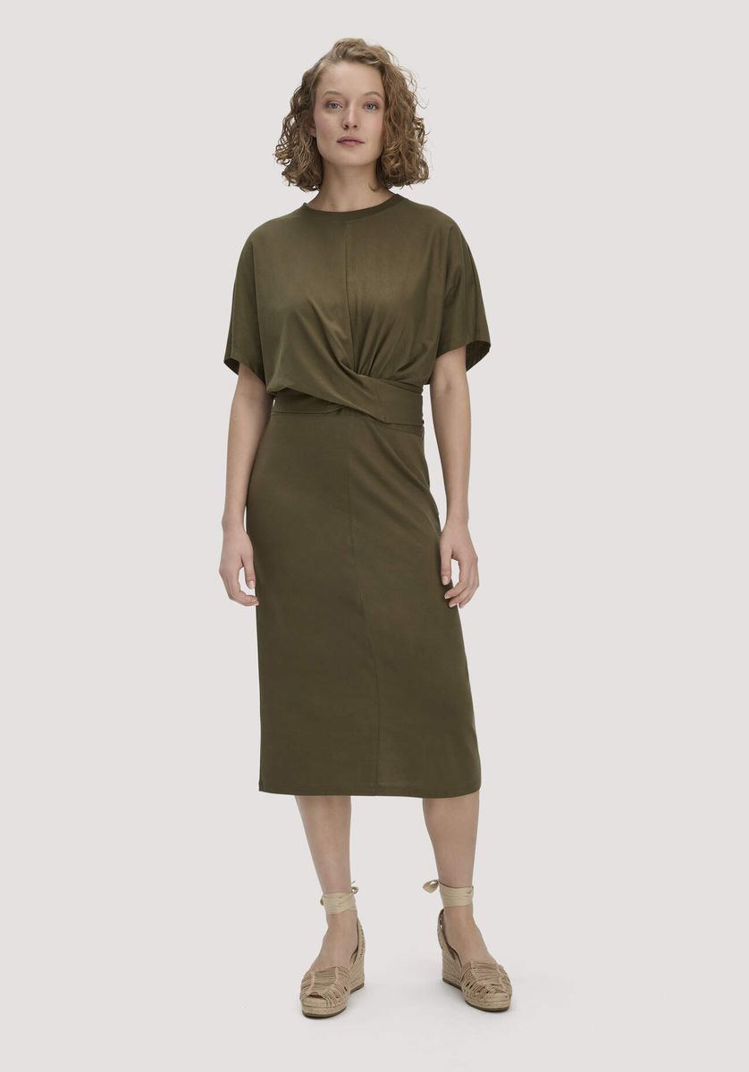 hessnatur Damen Jersey Kleid Midi Oversize aus Bio-Baumwolle - grün - Größe 34