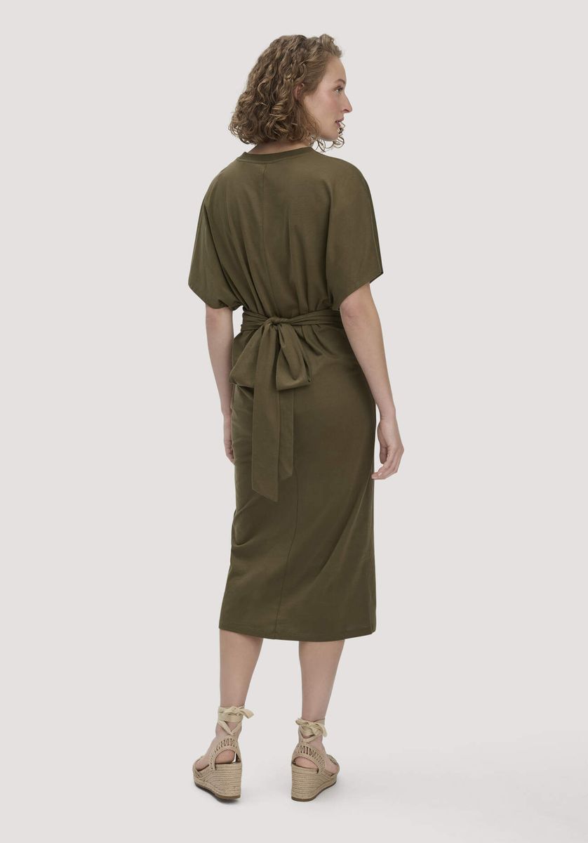 hessnatur Damen Jersey Kleid Midi Oversize aus Bio-Baumwolle - grün - Größe 34