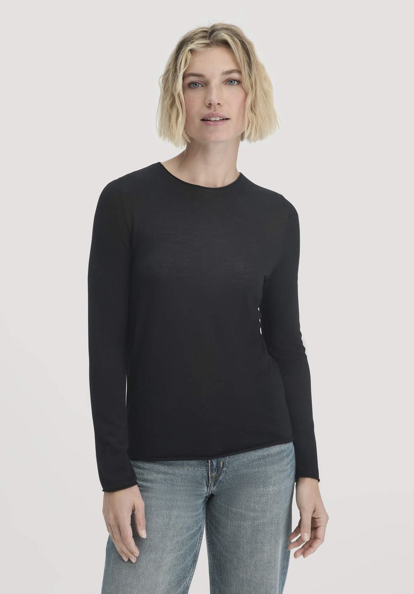 hessnatur Damen Strick Pullover Regular aus Bio-Merinowolle - schwarz - Größe M