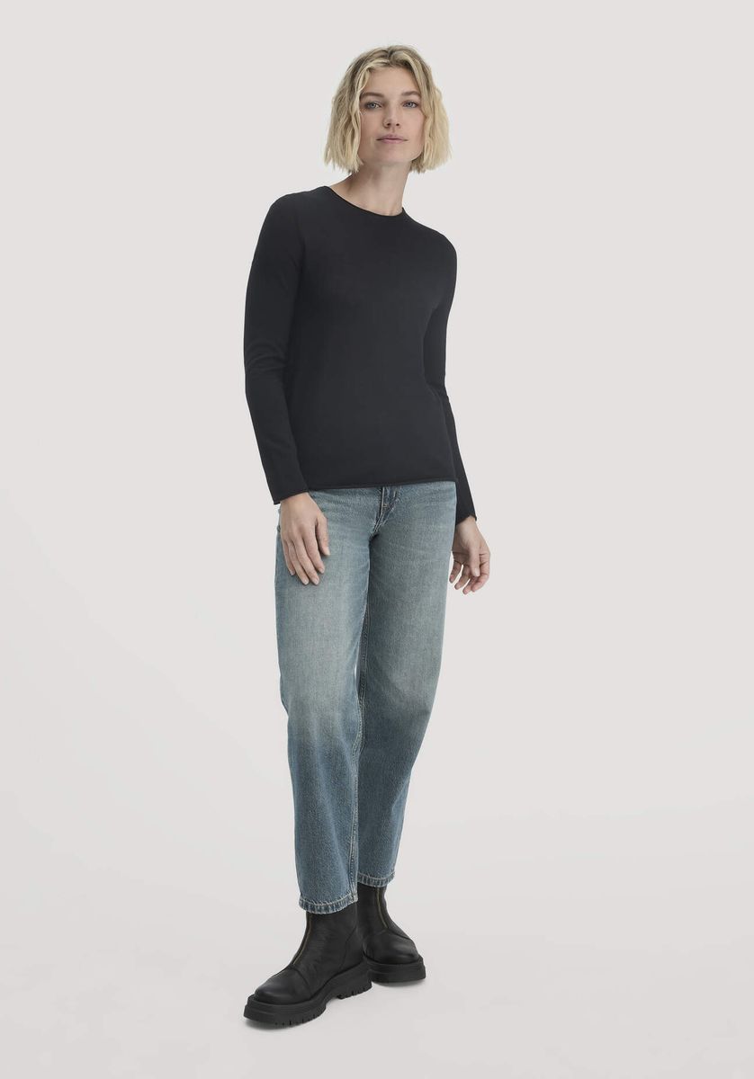hessnatur Damen Strick Pullover Regular aus Bio-Merinowolle - schwarz - Größe M