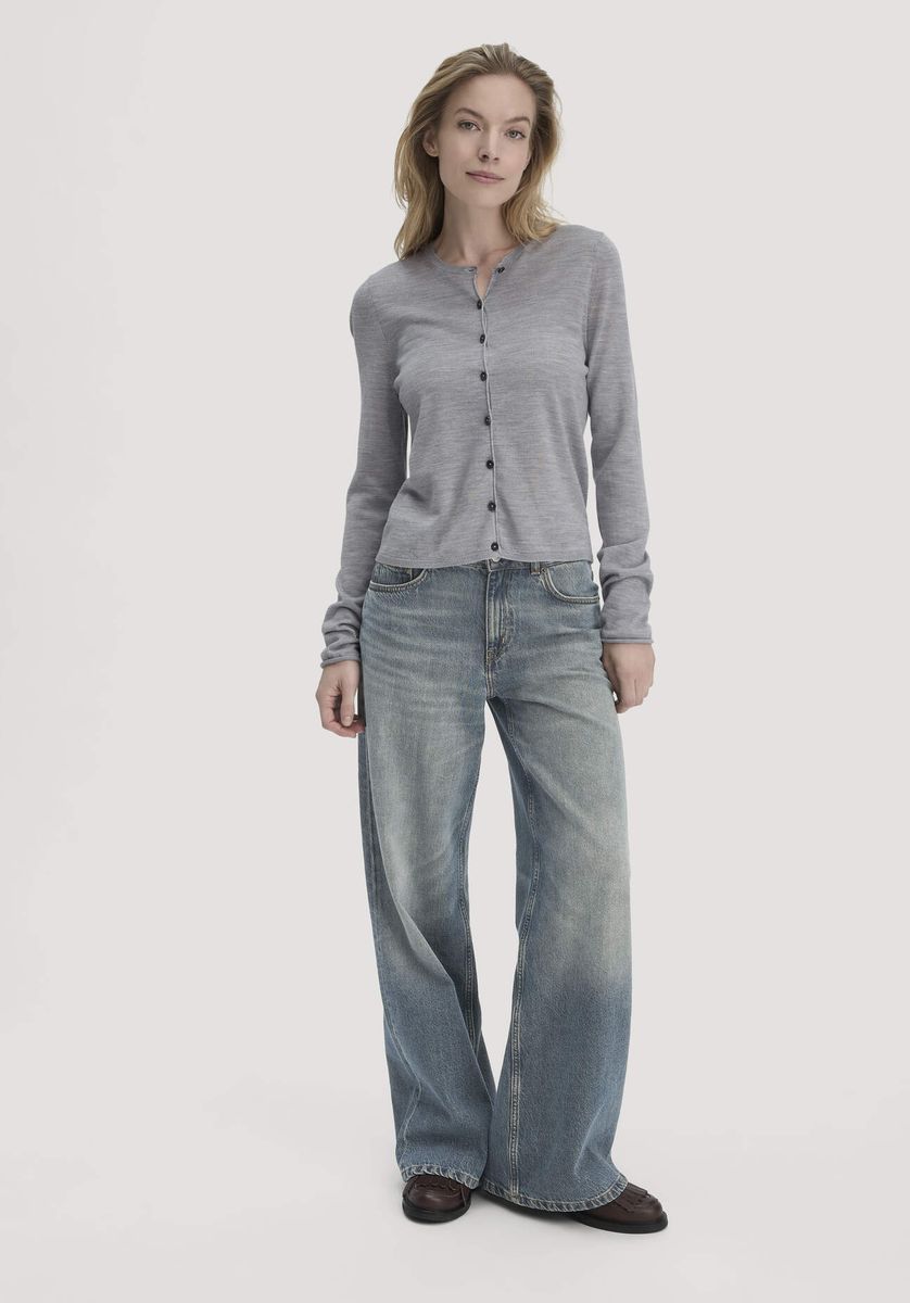 hessnatur Damen Strick Jacke Regular aus Bio-Merinowolle - grau - Größe L