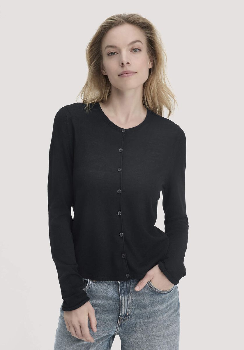 hessnatur Damen Strick Jacke Regular aus Bio-Merinowolle - schwarz - Größe L