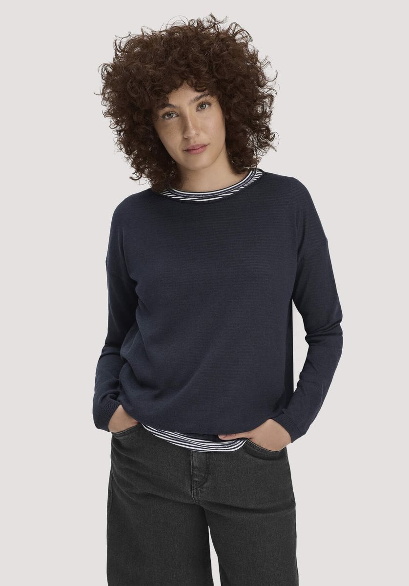 hessnatur Damen Strick Pullover Oversize aus TENCEL™ Lyocell mit Bio-Baumwolle - blau - Größe L