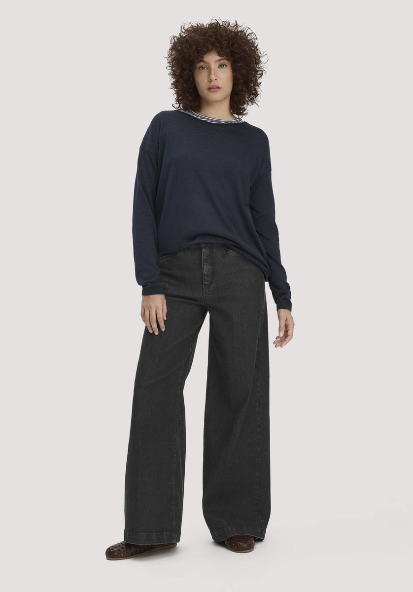 hessnatur Damen Strick Pullover Oversize aus TENCEL™ Lyocell mit Bio-Baumwolle - blau - Größe L