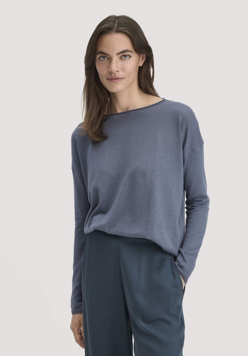hessnatur Damen Strick Pullover Oversize aus TENCEL™ Lyocell mit Bio-Baumwolle - blau - Größe L