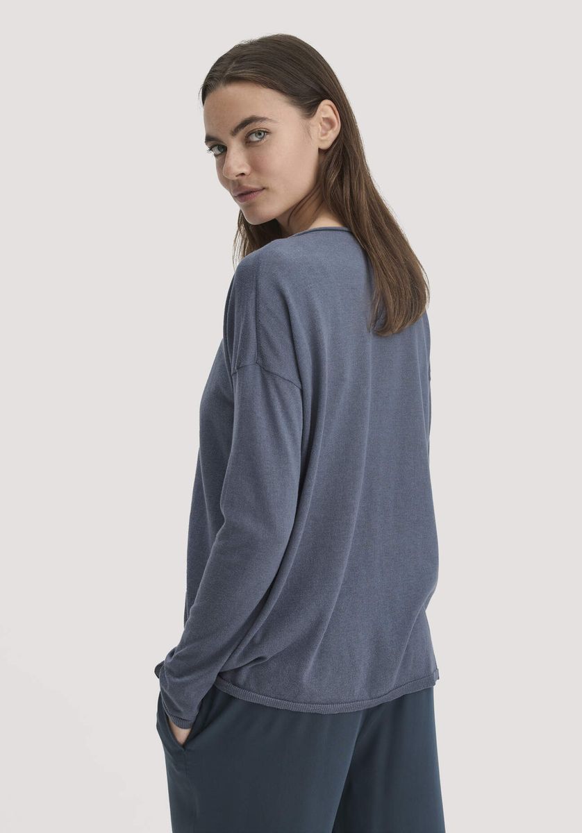 hessnatur Damen Strick Pullover Oversize aus TENCEL™ Lyocell mit Bio-Baumwolle - blau - Größe L