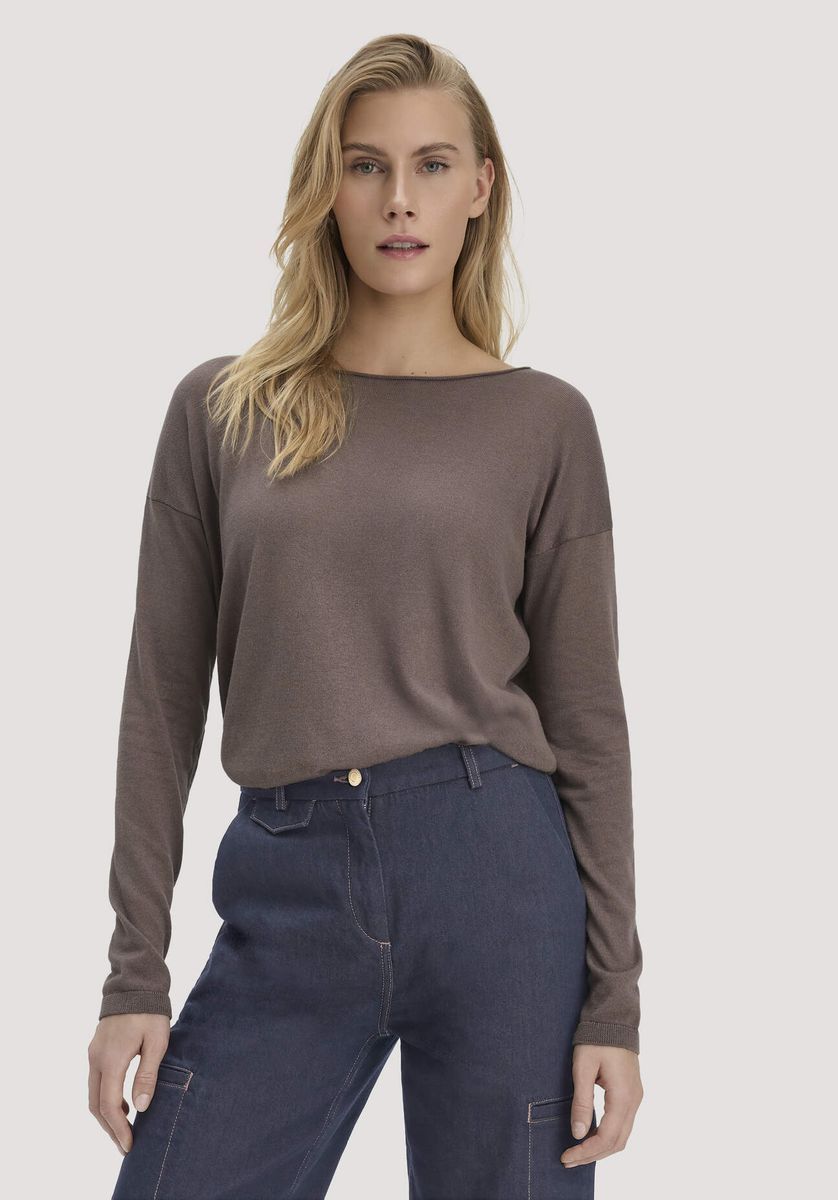 hessnatur Damen Strick Pullover Oversize aus TENCEL™ Lyocell mit Bio-Baumwolle - braun - Größe L