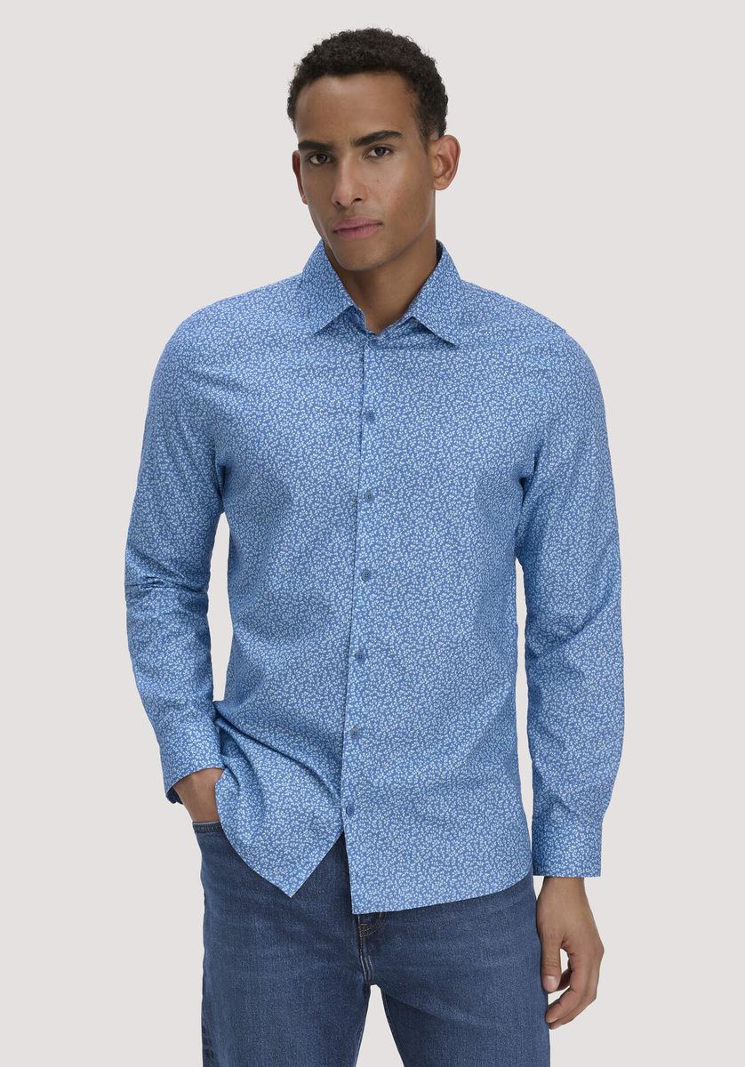 hessnatur Herren Print Hemd Regular aus Bio-Baumwolle - kornblume bunt - Größe L41/42