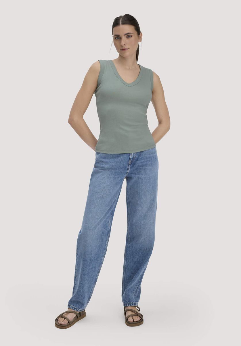 hessnatur Damen Softrib Top Fitted aus Bio-Baumwolle und TENCEL™ Modal - grün - Größe 34