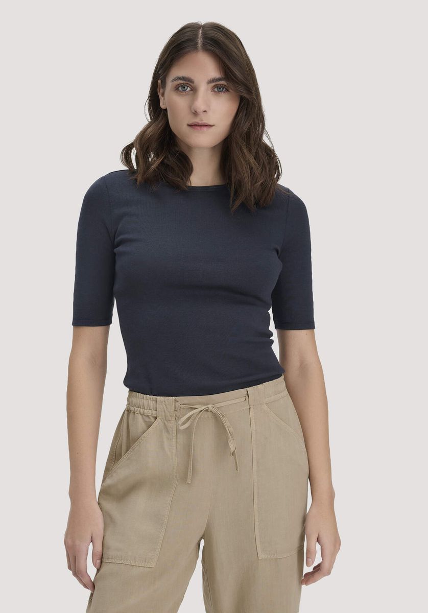 Figurbetontes Ripp-T-Shirt aus Bio-Baumwollmischung