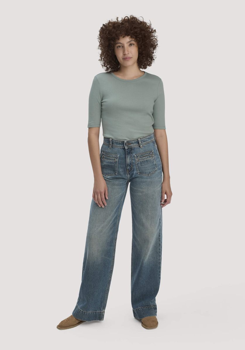 hessnatur Damen Softrib T-Shirt Fitted aus Bio-Baumwolle und TENCEL™ Modal - grün - Größe 34