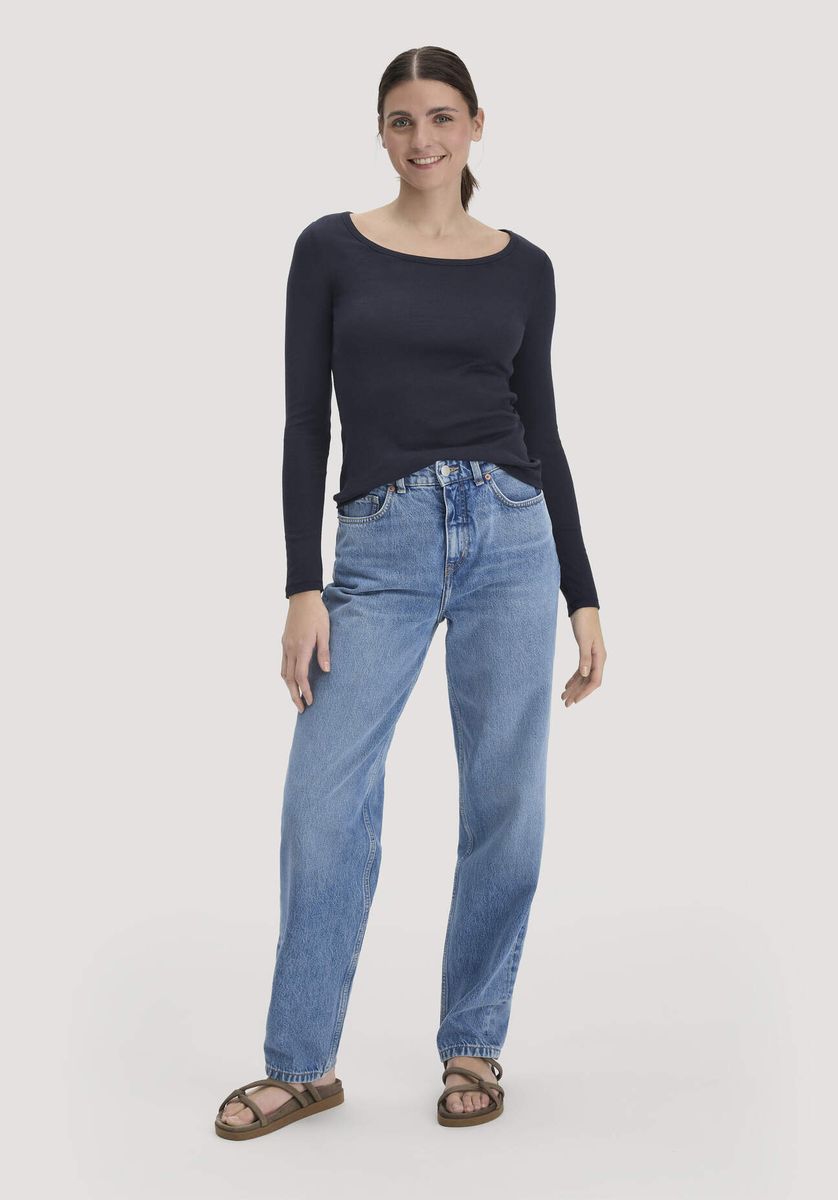 hessnatur Damen Softrib Longsleeve Fitted aus Bio-Baumwolle und TENCEL™ Modal - blau - Größe 34