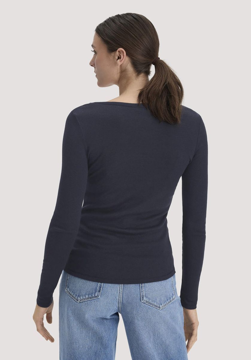 hessnatur Damen Softrib Longsleeve Fitted aus Bio-Baumwolle und TENCEL™ Modal - blau - Größe 34