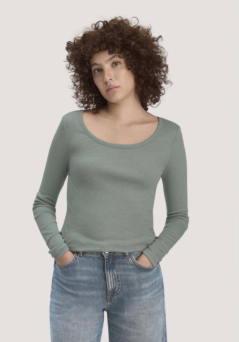 hessnatur Damen Softrib Longsleeve Fitted aus Bio-Baumwolle und TENCEL™ Modal - grün - Größe 34