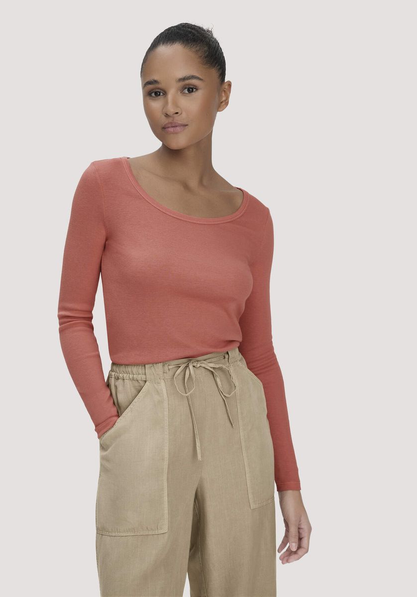 hessnatur Damen Softrib Longsleeve Fitted aus Bio-Baumwolle und TENCEL™ Modal - orange - Größe 40