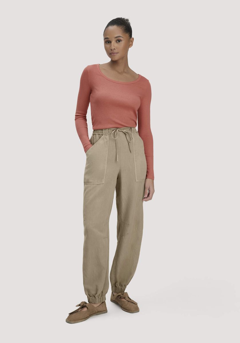 hessnatur Damen Softrib Longsleeve Fitted aus Bio-Baumwolle und TENCEL™ Modal - orange - Größe 40