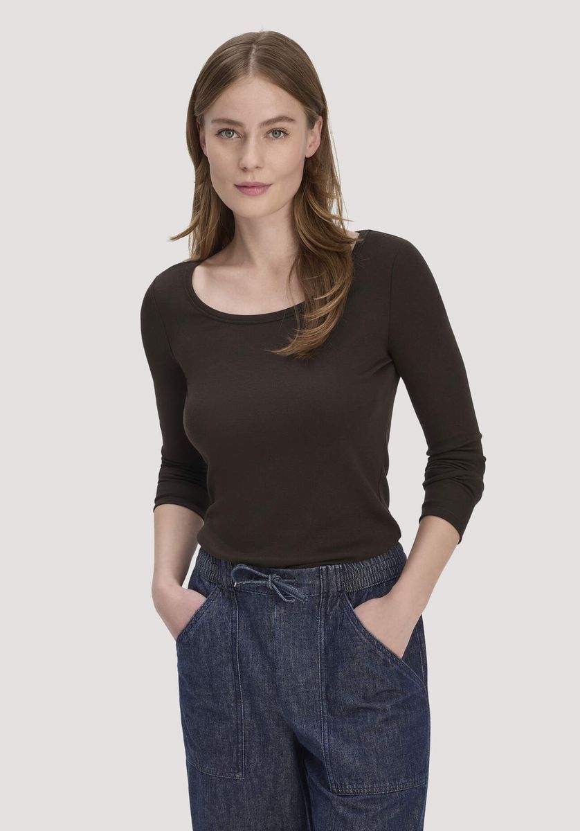 hessnatur Damen Softrib Longsleeve Fitted aus Bio-Baumwolle und TENCEL™ Modal - braun - Größe 34