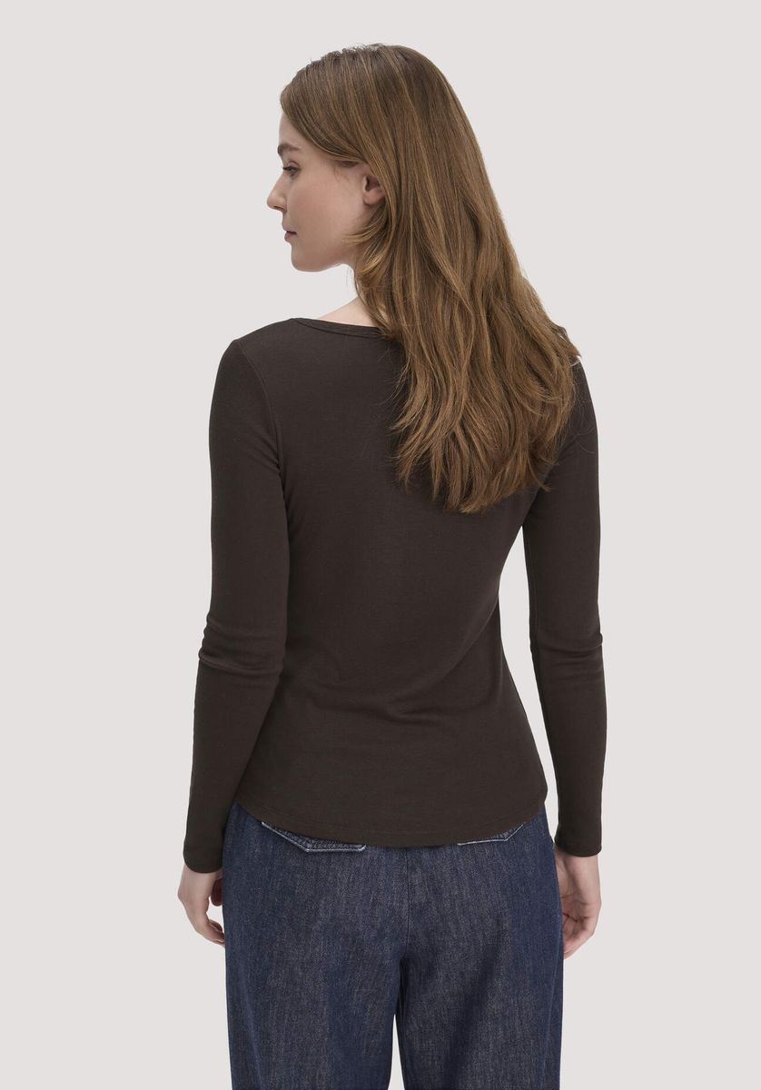 hessnatur Damen Softrib Longsleeve Fitted aus Bio-Baumwolle und TENCEL™ Modal - braun - Größe 34