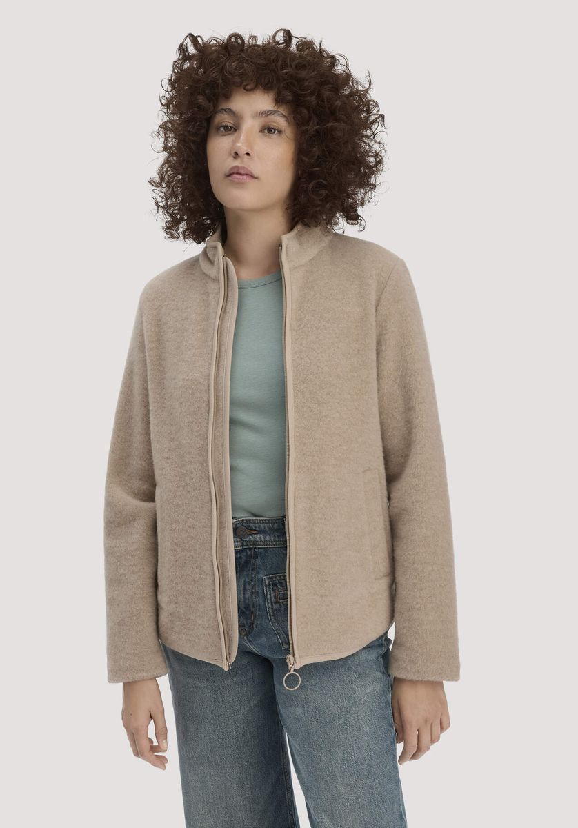 hessnatur Damen Wollfleece Jacke Regular aus Bio-Merinowolle - beige - Größe L