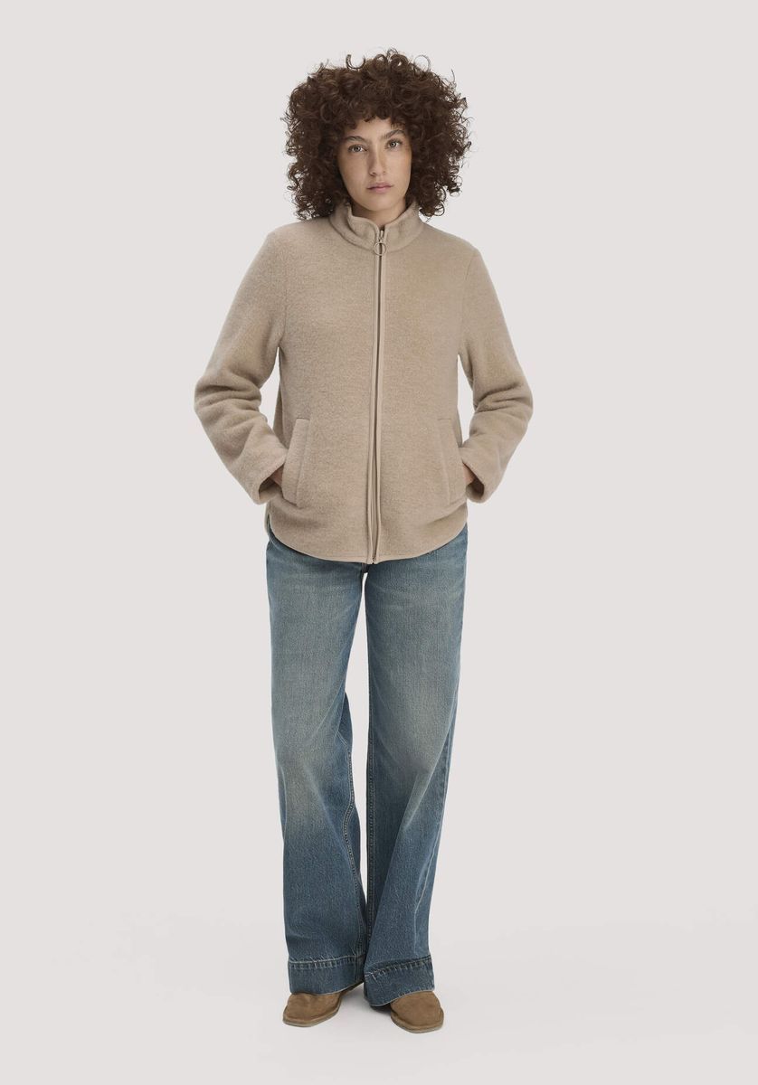 hessnatur Damen Wollfleece Jacke Regular aus Bio-Merinowolle - beige - Größe L
