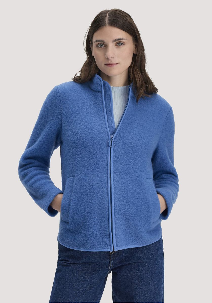 hessnatur Damen Wollfleece Jacke Regular aus Bio-Merinowolle - blau - Größe L