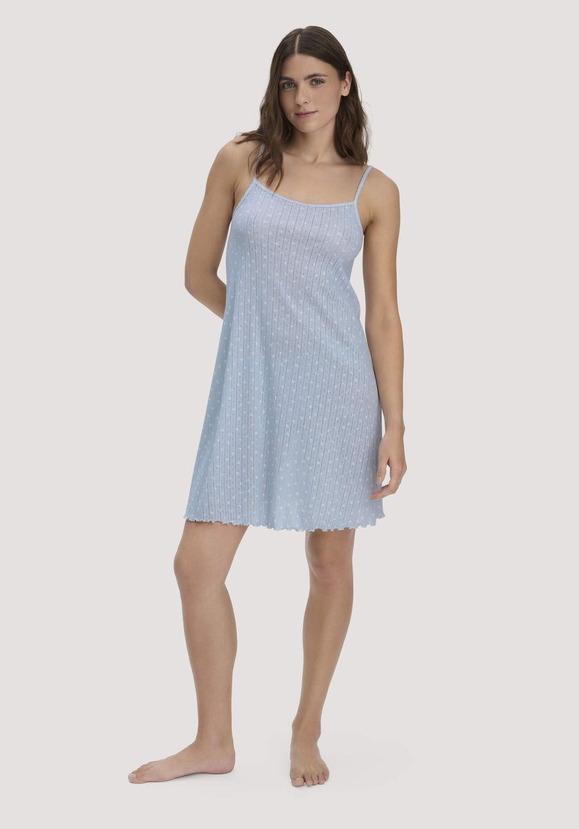 hessnatur Damen Pointelle Nachthemd PURE COTTON aus Bio-Baumwolle - blau - Größe 34