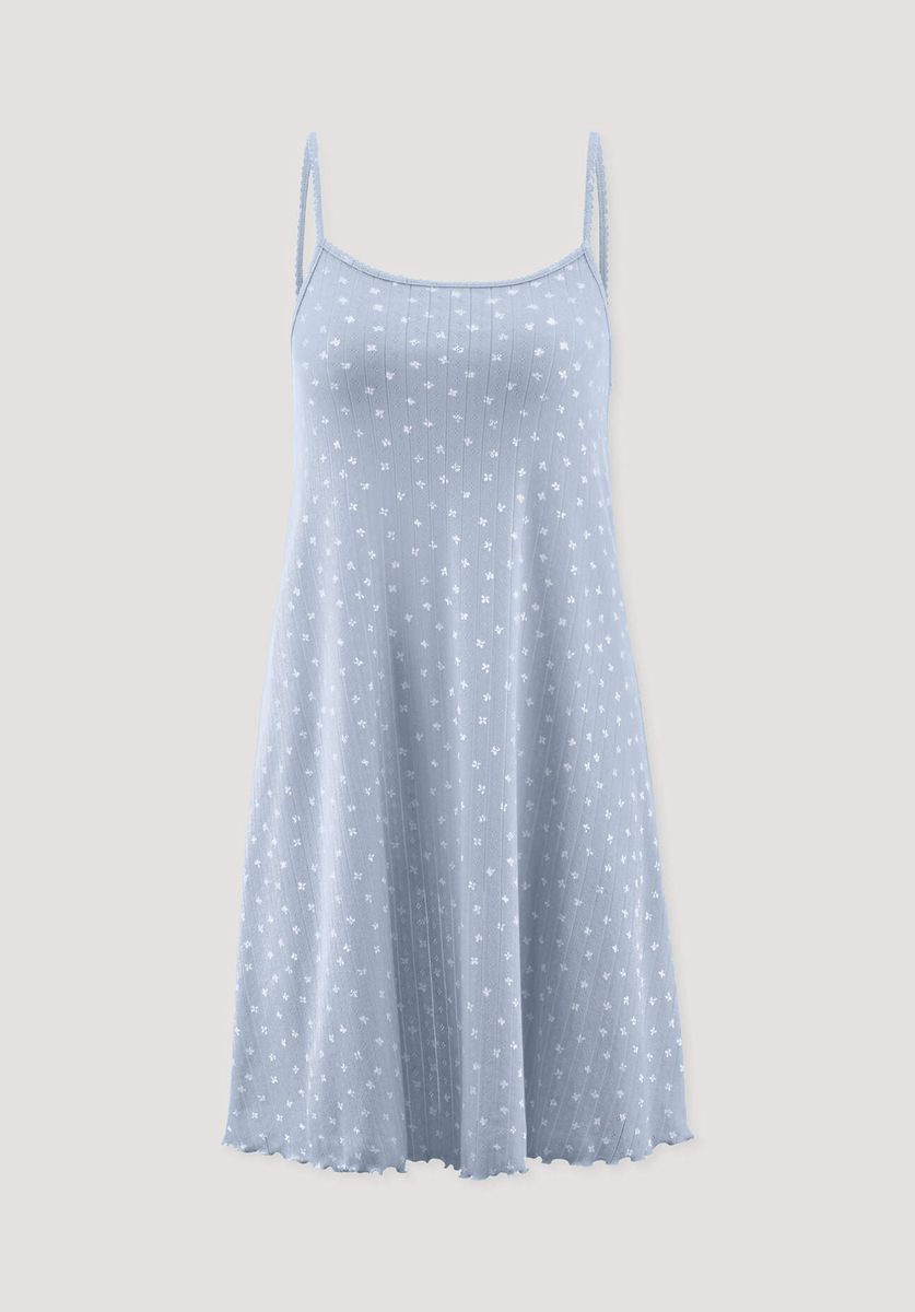 hessnatur Damen Pointelle Nachthemd PURE COTTON aus Bio-Baumwolle - blau - Größe 34