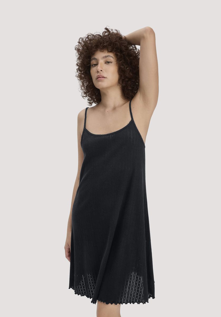 hessnatur Damen Pointelle Nachthemd PURE COTTON aus Bio-Baumwolle - schwarz - Größe 34