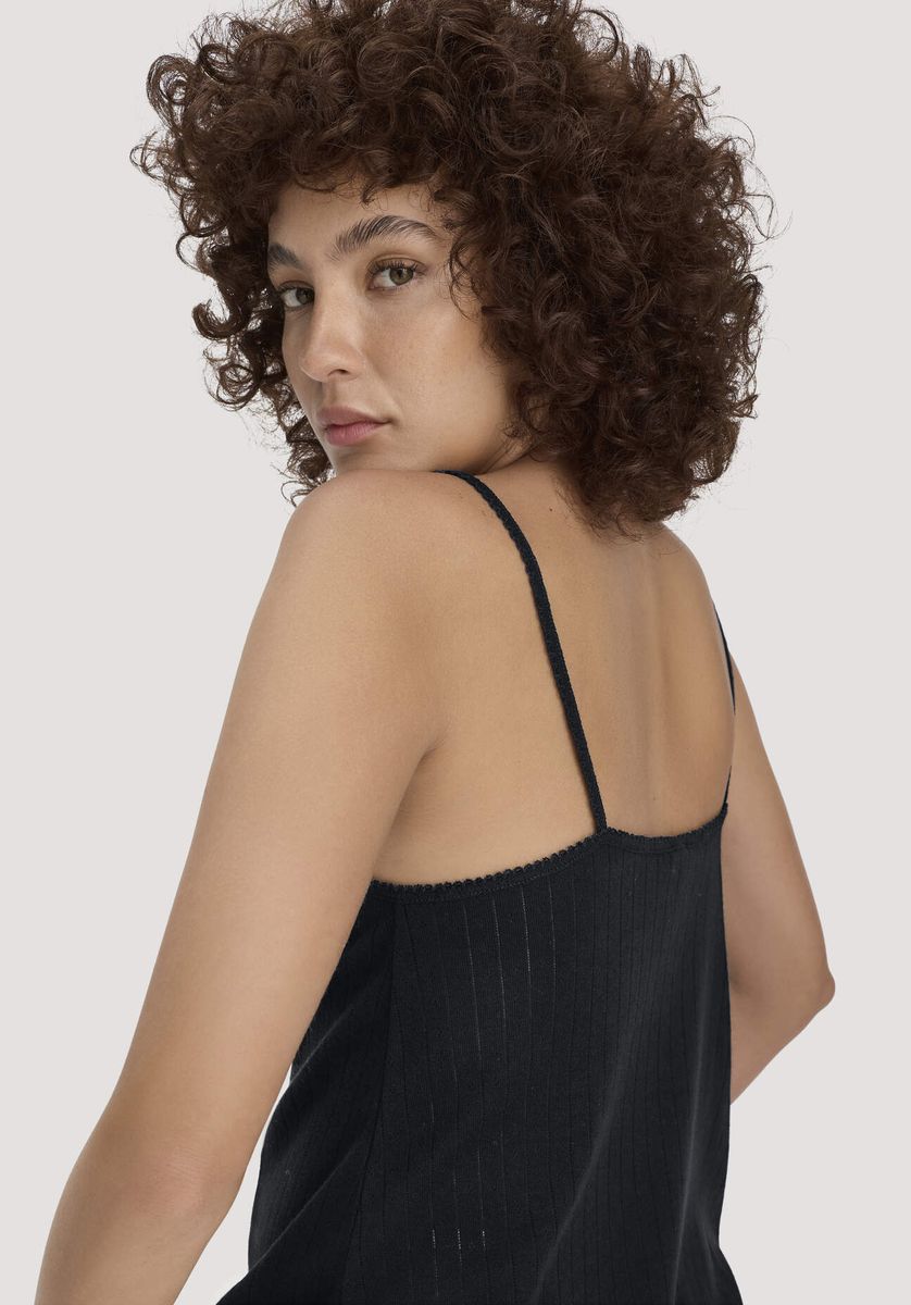 hessnatur Damen Pointelle Nachthemd PURE COTTON aus Bio-Baumwolle - schwarz - Größe 34