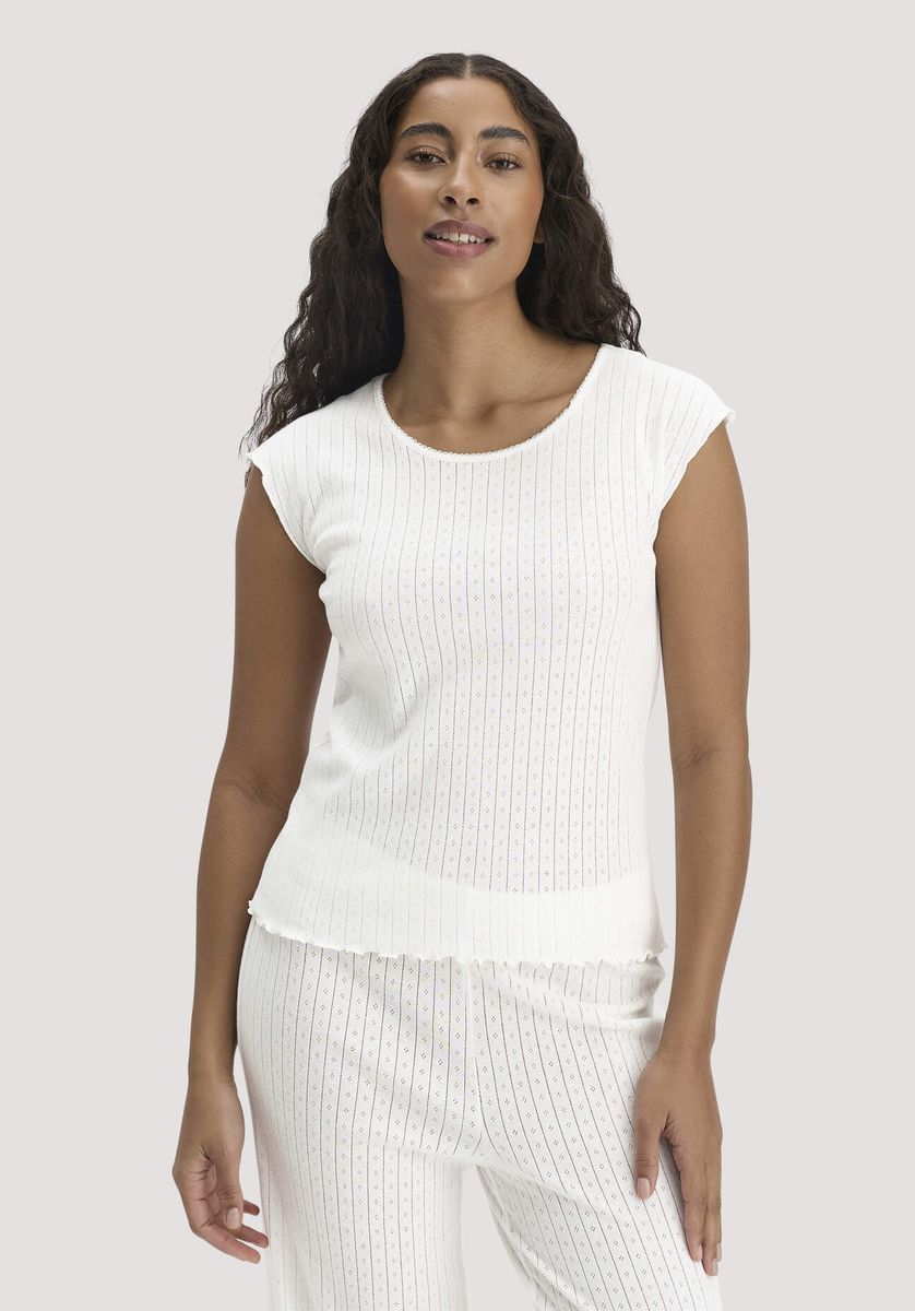 hessnatur Damen Pointelle Schlafshirt PURE COTTON aus Bio-Baumwolle - weiß - Größe 34