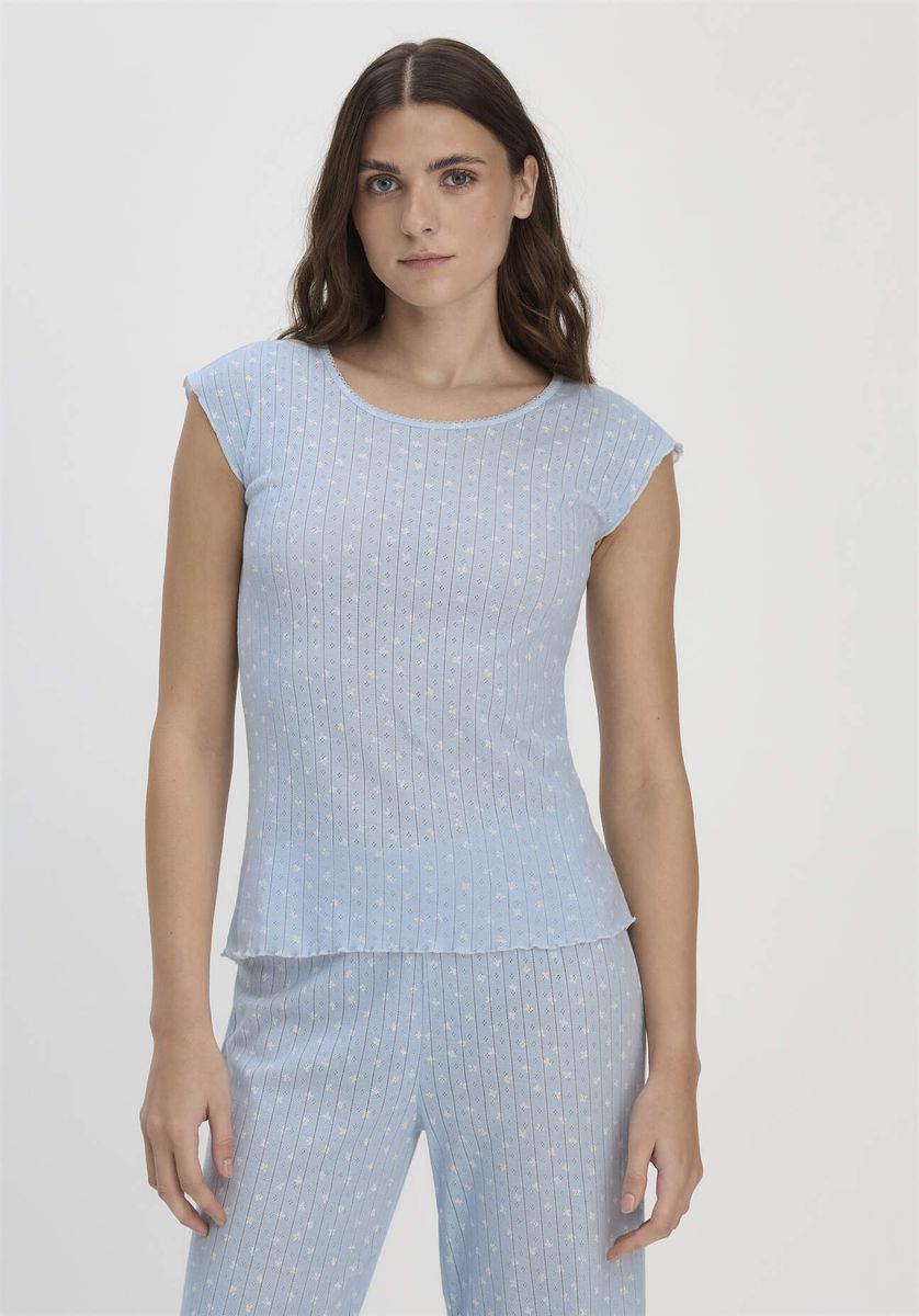 hessnatur Damen Pointelle Schlafshirt PURE COTTON aus Bio-Baumwolle - blau - Größe 34