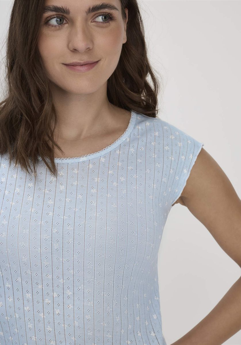 hessnatur Damen Pointelle Schlafshirt PURE COTTON aus Bio-Baumwolle - blau - Größe 34