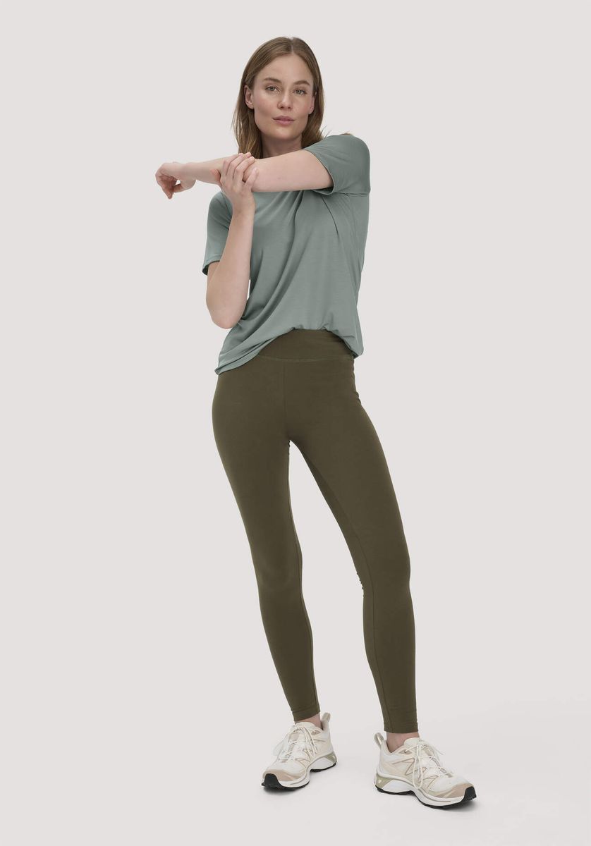 hessnatur Loungewear Leggings Medium Cut ACTIVE LIGHT aus Bio-Baumwolle - grün - Größe L/k
