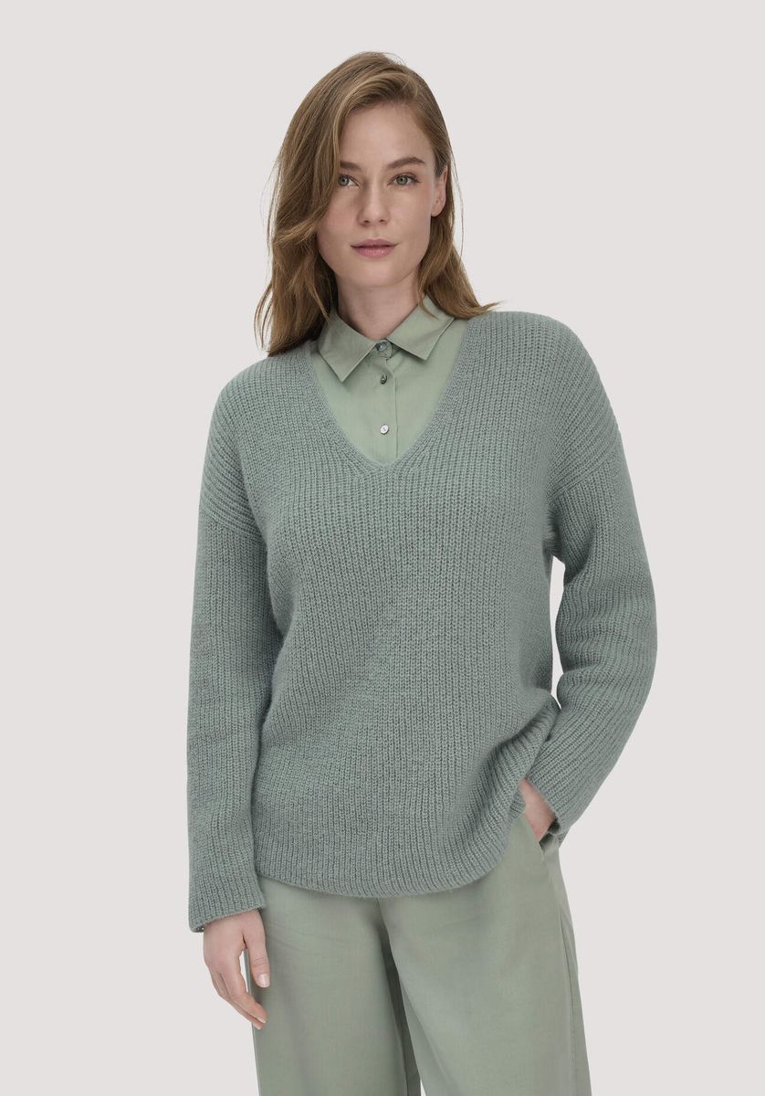 hessnatur Damen Strick Pullover Relaxed aus Alpaka - grün - Größe L