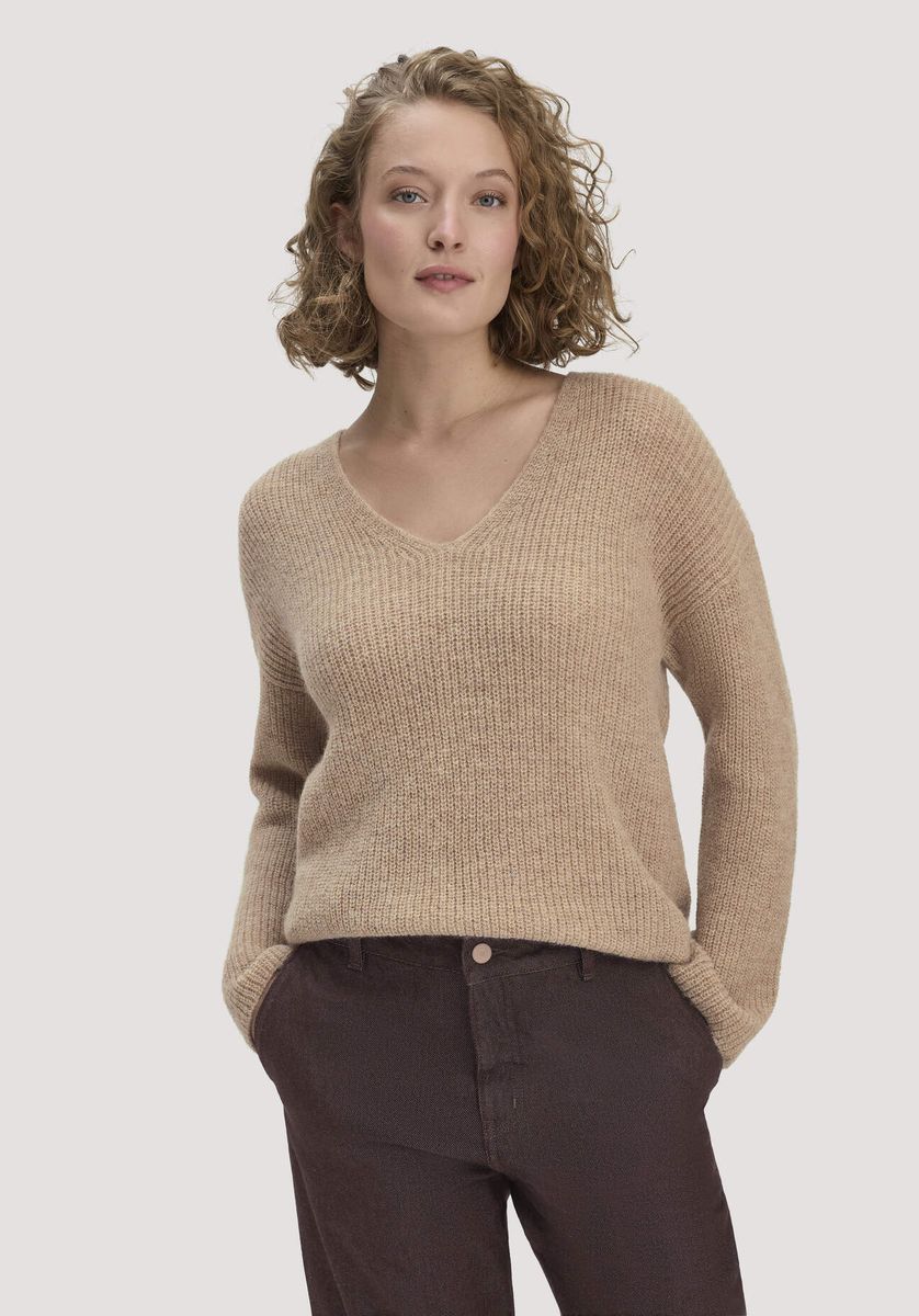 hessnatur Damen Strick Pullover Relaxed aus Alpaka - beige - Größe L
