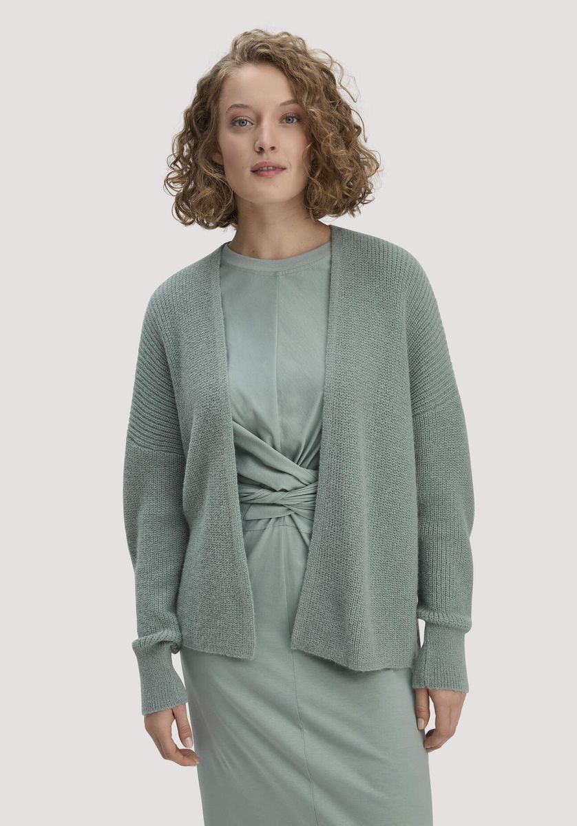 hessnatur Damen Strick Jacke Oversize aus Alpaka - grün - Größe L