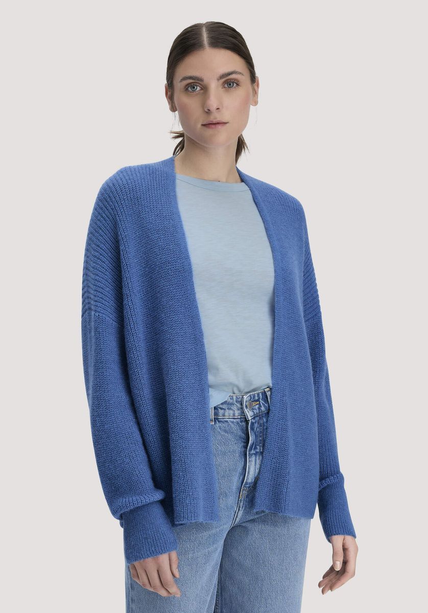 hessnatur Damen Strick Jacke Oversize aus Alpaka - blau - Größe L