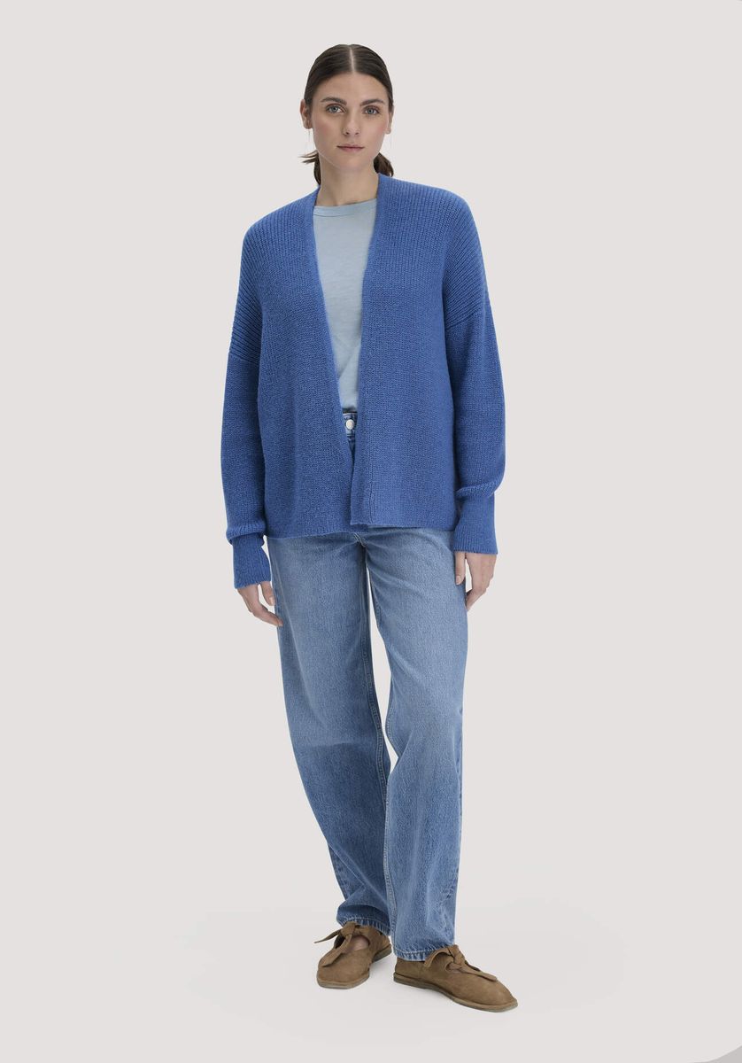 hessnatur Damen Strick Jacke Oversize aus Alpaka - blau - Größe L